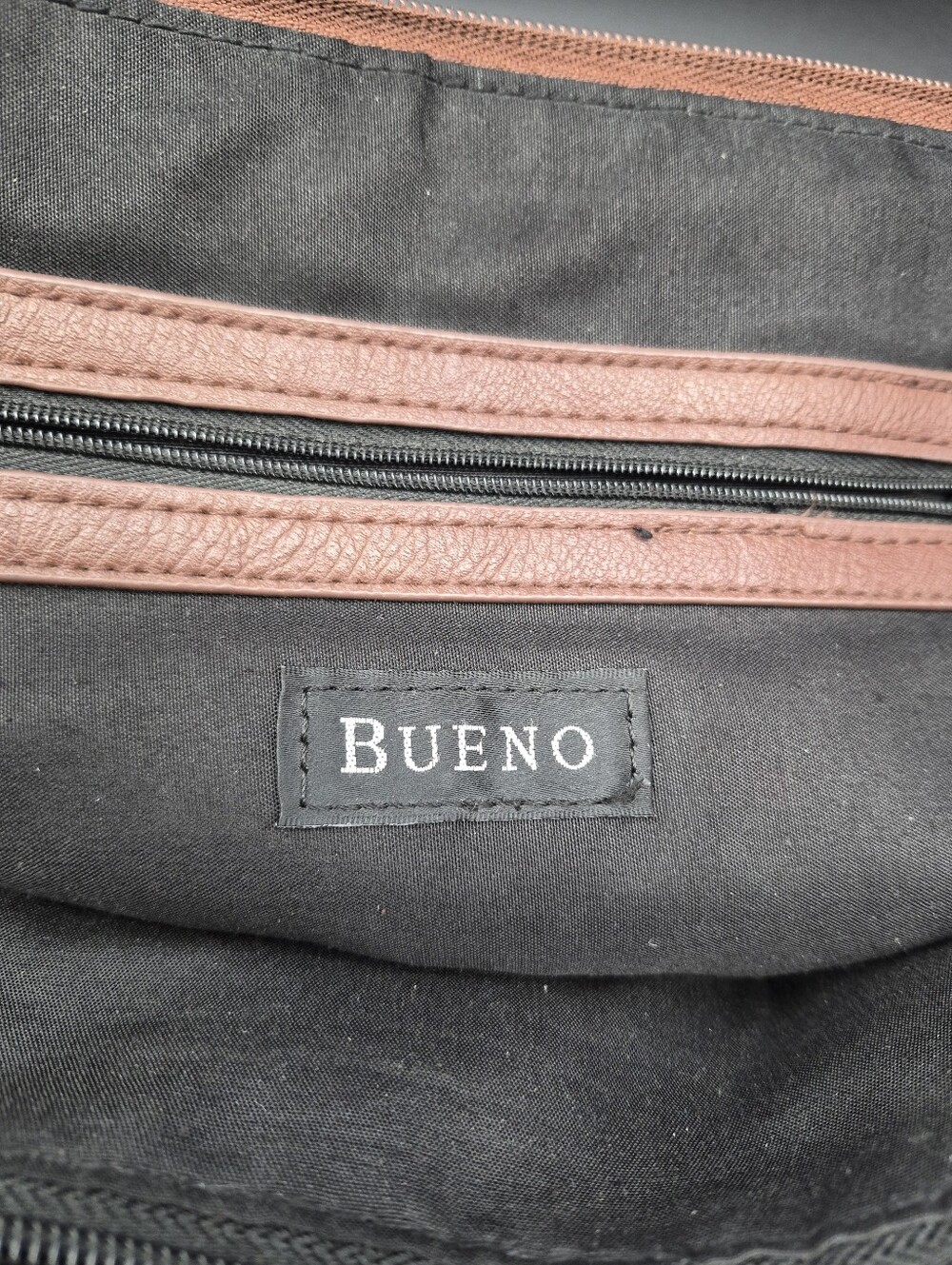 Bueno Large Two-Tone Black and Brown Structured Satchel, 13x9x5 - Picture 12 of 14